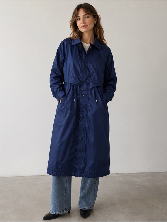 fleet street Jackets & Blazers - Women's Unique Metallic Blue Rainy Day Trench Coat -Size 10-Vintage 90s